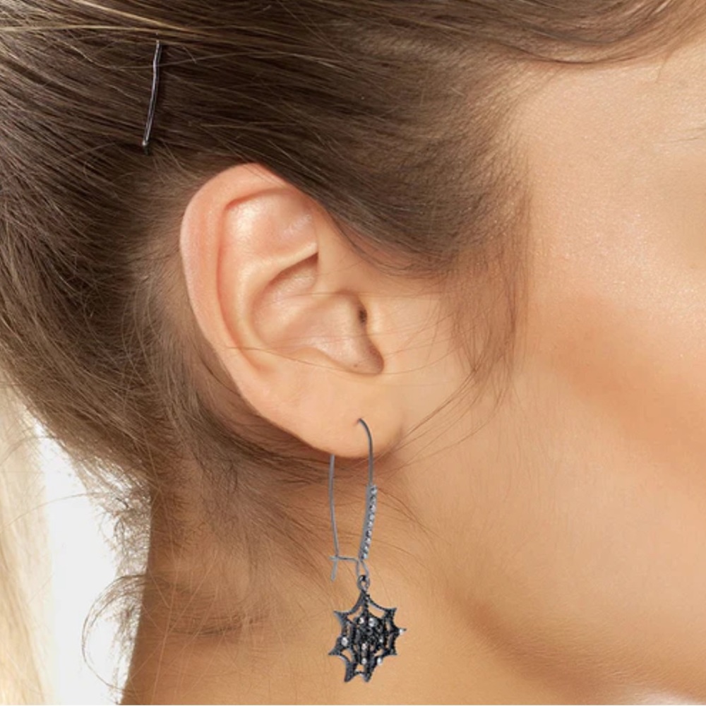 New Betsey Johnson CREEPY CRAWLY HOOK EARRINGS GUNMETAL - Picture 8 of 10
